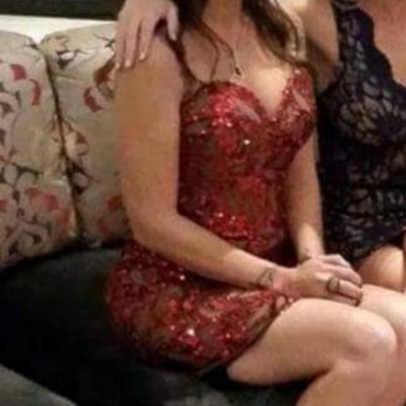 scala Red 100% Silk Sequin Metallic Strapless Cocktail Party Dress - Picture 3 of 6